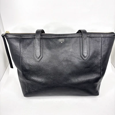 Bolso de Mano Fossil Sydney Shopper Cartera Cuero Negro Mediano Cremallera Superior Bolsillos Interiores Foto 1 de 4