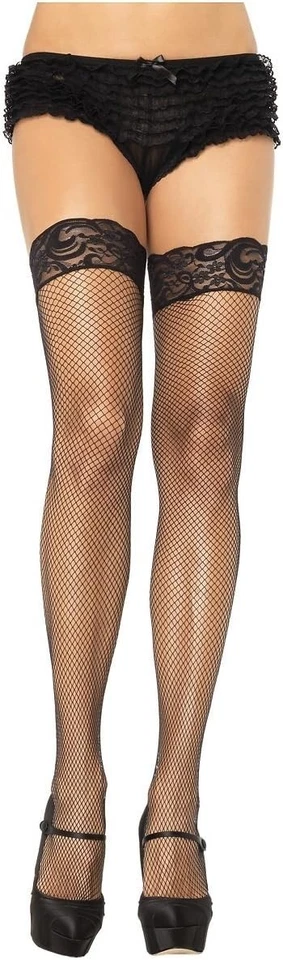 Leg Avenue Stay Up Spandex Fishnet Thigh Highs Black ONE SIZE NEW 9122 - Image 1 of 1