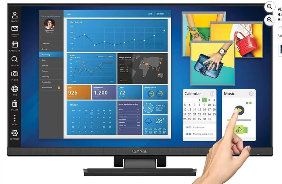 Planar Helium PCT2435 24" Touch Screen LED LCD Full HD Monitor - Black - Image 1 of 4