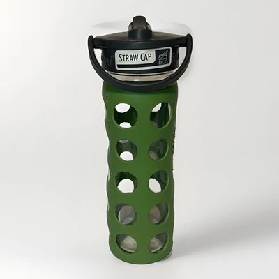Lifefactory Glass Water Bottle 22 oz, Green Silicone Sleeve Flip Cap Straw - Image 1 of 4