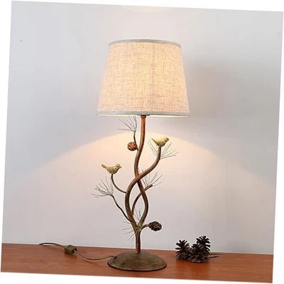  Elegante lámpara de mesa para pájaros, lindas lámparas de noche con pantalla de lino, mesita de noche de metal  Foto 1 de 4