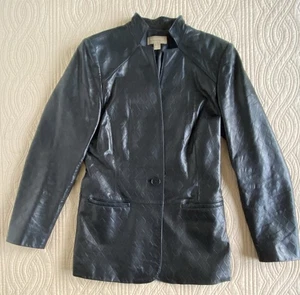 Chaqueta de cuero Nordstrom para mujer XS clásica ajustada texturizada negra piel de cordero suave - Imagen 1 de 16