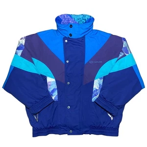 Vintage Sergio Tacchini Ski Jacket size (L) hooded Windbreaker Bomber Blue - Picture 1 of 4