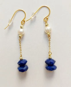 Orecchini pendenti in argento 925 laminato oro con perle, lapislazzuli e ematite - Foto 1 di 6