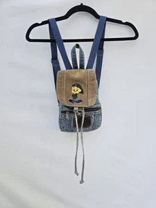 Vtg Looney Tunes Blues Tweety Bird Denim Backpack Bag Gangster Tweety Distressed - Picture 1 of 13