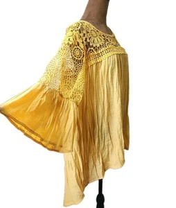Forgotten Grace Boho Top 1X Summer Beach Crochet Blouse Relaxed Yellow Casual - Picture 1 of 6
