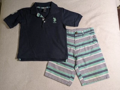 US Polo Assn. Niños 2 piezas Conjunto Camisa y Pantalones Cortos Kelly Verde Talla 5/6 Foto 1 de 4