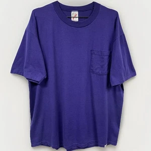 Vintage Purple Pocket T Shirt Jerzees 50/50 XL Single Stitch Blank - Picture 1 of 11