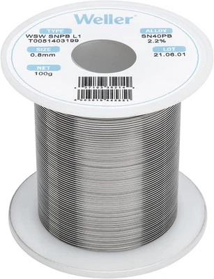 Fio de solda Weller WSW SnPb (T0051403199), diâmetro: 0,8 mm / 0,039 pol, peso: 100 g...  - Imagem 1 de 4