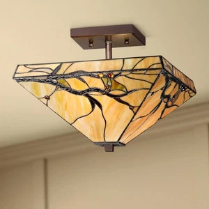 Budding Branch Tiffany Style Ceiling Light Semi Flush Mount Fixture 14" Bronze - Picture 1 of 9