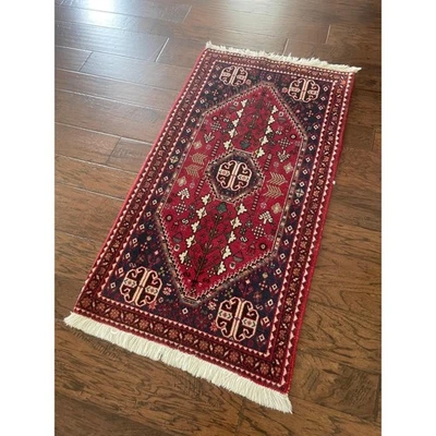 Tapete de lã vintage com nós à mão 2x4 - Design tribal geométrico vermelho - Dispersão de entrada - Imagem 1 de 4