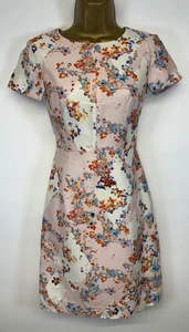 L.K. Bennett Tia Dress Pink White Floral Blossom Diamond Sheath Cap Sleeve UK 8 - Picture 1 of 11