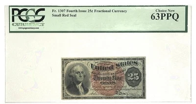 Fr 1307 25 Cent Fractional Currency PCGS 63PPQ 4th Issue - 38MM Red Seal - Image 1 of 2