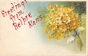 Postkarte KS: Grüße aus Belpre, Kansas, Blumen, verschickt 1907 (Bäcker) - Bild 1 von 2