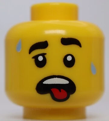 Lego Yellow Head Smile Teeth Chin Dimple Open Mouth Tongue Sweat Drops - Image 1 of 2