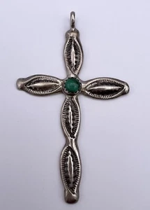 Colgante Cruz Malaquita Navajo Vintage Plata Esterlina 2.40" - Imagen 1 de 4