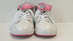 QQ135 REEBOK CLASSIC DAMEN-HIGH-TOP-SNEAKER WEISS PINK BLAU GEBLÜMT UK 5 - Bild 1 von 6
