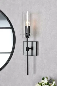 GLASS LAMP SHADE DINING ROOM BEDROOM BATHROOM BLACK WALL SCONCE 1 LIGHT 20" - Picture 1 of 9