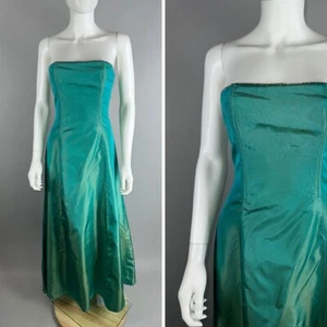 Vtg 90s Mcclintock Gunne Sax Aqua Strapless Prom Dress Rhinestone Iridescent 3 - Picture 1 of 10