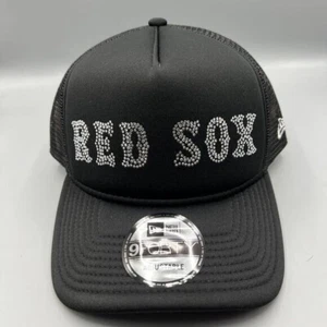Boston Red Sox Trucker Hat Men Black 9Forty New Era Snap Back Cap New - Picture 1 of 9