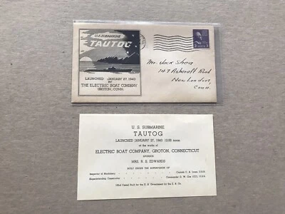 US 1940 WWII Naval Cover +US Submarine +USS Tautoc Cachet  +Card +01/27/40 - Image 1 of 2