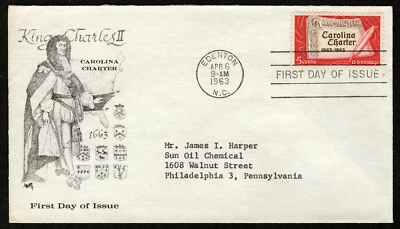 US 1963 FDC #1230 - 5c Carolina Charter First Day Cover MARG - Image 1 of 2