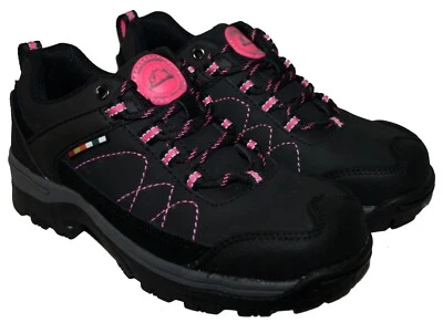 GROUNDWORK Ladies Black/Pink Steel Toe-cap Safety Trainer in Sizes 4-8