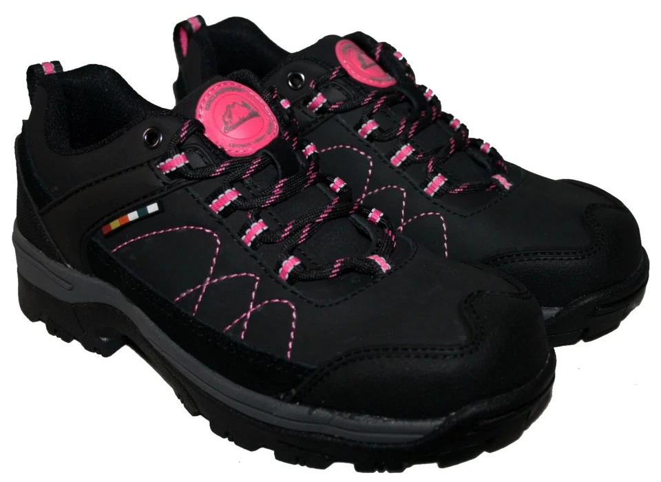 GROUNDWORK Ladies Black/Pink Steel Toe-cap Safety Trainer in Sizes 4-8