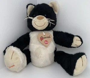 Trudi Bussi Plüschtier Stofftier Katze Weiß Schwarz Beige Kater Holz Herz Ohr - Bild 1 von 9