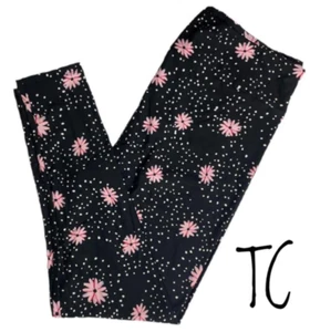LuLaRoe Womens Leggings Size TC Daisies Daisy Black Pink Floral Tall Curvy NWT - Picture 1 of 3