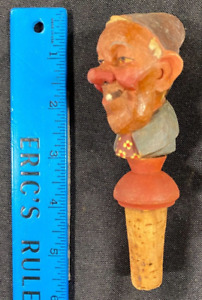 New Listing1930s-50s Antique Bottle Stopper Hand Carved Wooden Anri? Guy Smoking Cigar