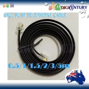 6P4C RJ11 Plug Telephone ADSL Flat Cord Cable 0.5/1/1.5/2/3/5m Black Made in AU - Bild 1 von 7