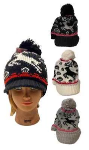 Ladies Women Winter Beanie Ski Visor Vintage Distressed Pom Pom Knit Cap Hat - Picture 1 of 7