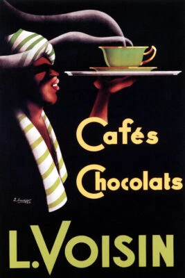 L VOISIN CAFE CHOCOLAT WAITER TRAY CUP HOT CHOCOLATE COFFEE VINTAGE POSTER REPRO - Image 1 of 3