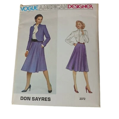 Vtg  Vogue American Designer Pattern Don Sayres 2372 Size 8 blouse skirt uncut - Image 1 of 3