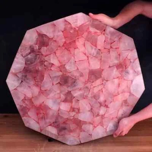 Crystal Rose Quartz Stone Coffee Table, Geode Stone Center Table Interior Decor - Picture 1 of 8