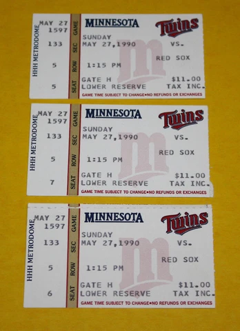 Minnesota Twins Ticket Stub | May 27 1990 | Wade Boggs Kirby Puckett Hit Cover