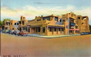 Postal de lino La Fonda Hotel Santa Fe Nuevo México - Imagen 1 de 2