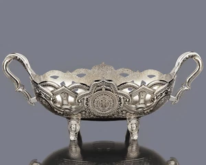 Vintage Style Large Turkish Gondola Footed Fruit and Candy Bowl Silver Color 13" - Picture 1 of 7