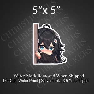 Chibi Black Hair Waifu Cutie Anime Girl Peeker Weeb Sticker Vinyl Waterproof - Picture 1 of 2