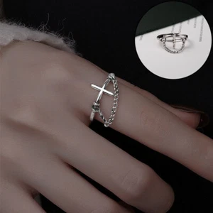 Adjustable Ring Girl Cross Line Womens Silver Jewellery Love Gifts ring - Picture 1 of 12
