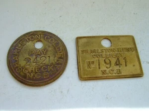 Miners Pit Check in brass x 2 NCB era Sharlston Colliery - Picture 1 of 7