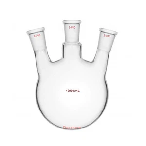 1000ml,3-Neck,24/40,Round Bottom Glass Flask,Three Necks,Lab Boiling Vessel - Picture 1 of 6