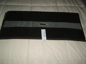 LACOSTE CROCODILE BATH TOWEL LARGE LOGO BRAND NEW 30" x 52" Black/Gray NWT - Picture 1 of 4