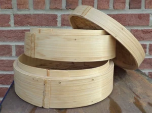 2 Tier Bamboo Steamer Basket Dumpling Bun Shrimp Crab Veggies Steamer EUC - Picture 1 of 24