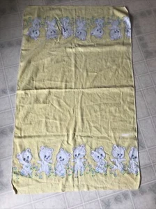 Vintage Soft Yellow Flannel Teddy Bear Border Receiving Blanket Yellow 40x24 - Picture 1 of 4