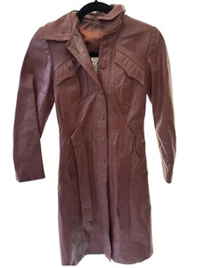 Vintage Echtleder Long Jacke Gürtel Knopf DORBY CASUALS New York 5/6 - Bild 1 von 14