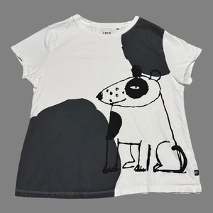 Uniqlo Lisa Larson Art Dog Drawing 100% Cotton White Shirt Women's Large - Picture 1 of 7