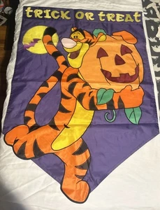 Vintage Halloween Winnie the Pooh Tigger Flag Jack-O-Lantern Trick or Treat - Picture 1 of 2
