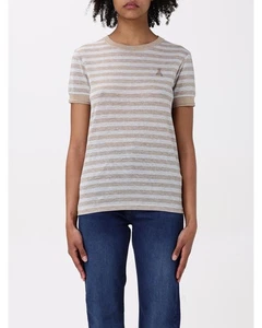 Patrizia Pepe Striped Knit Short Sleeve Top Women White T-Shirts - Picture 1 of 4